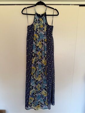 Joie Navy Floral Halter Maxi Dress with Blue & Yellow Blooms